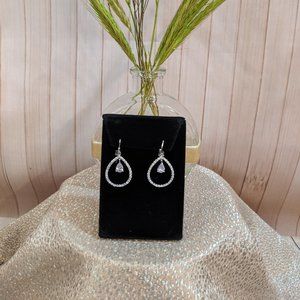 CZ Teardrop Dangle Earrings Silver